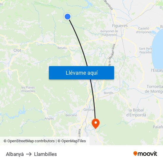 Albanyà to Llambilles map