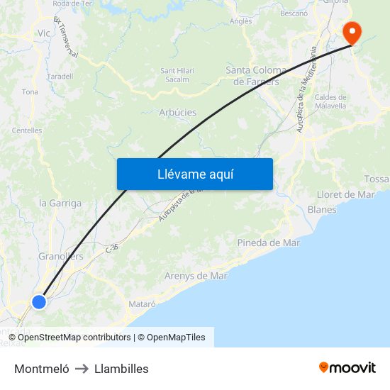 Montmeló to Llambilles map