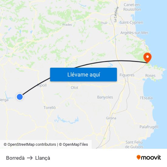 Borredà to Llançà map