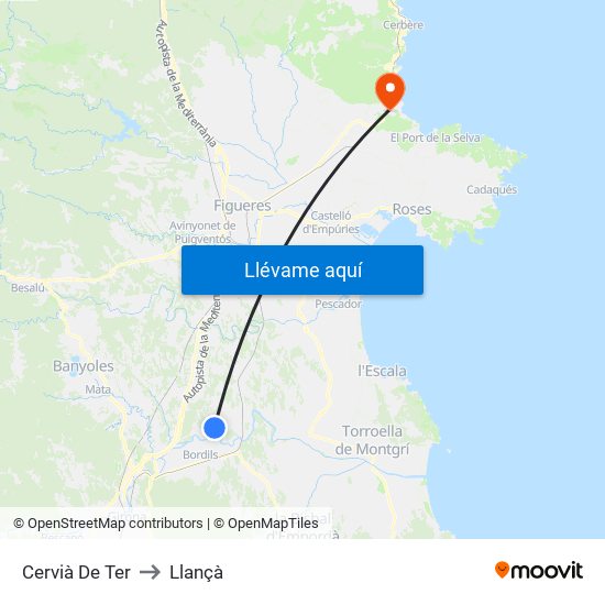 Cervià De Ter to Llançà map