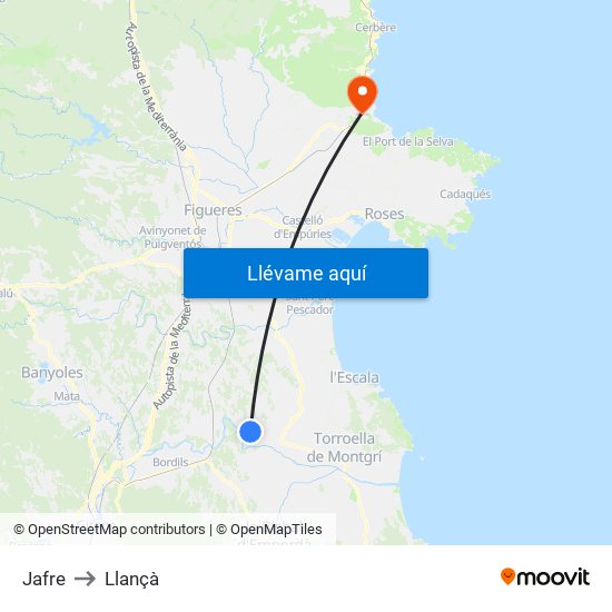 Jafre to Llançà map