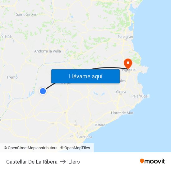 Castellar De La Ribera to Llers map
