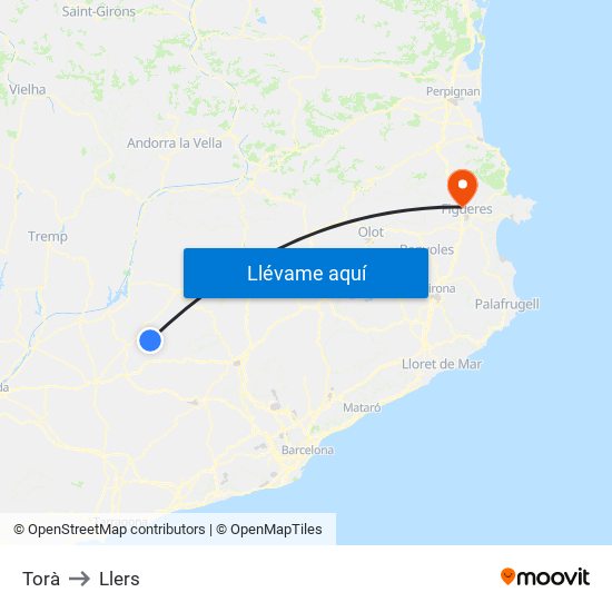 Torà to Llers map