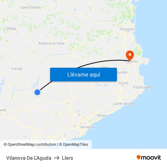 Vilanova De L'Aguda to Llers map