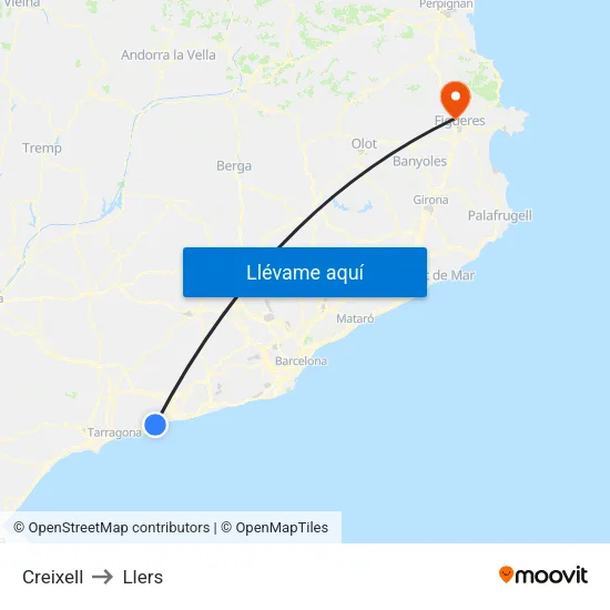 Creixell to Llers map