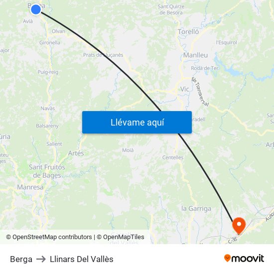 Berga to Llinars Del Vallès map