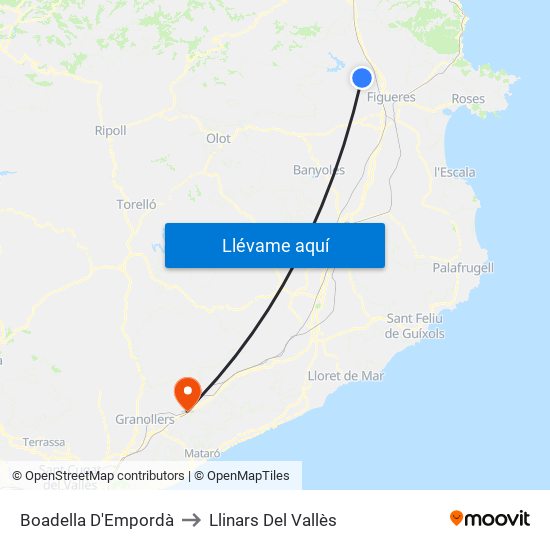 Boadella D'Empordà to Llinars Del Vallès map