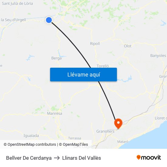 Bellver De Cerdanya to Llinars Del Vallès map