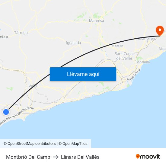 Montbrió Del Camp to Llinars Del Vallès map