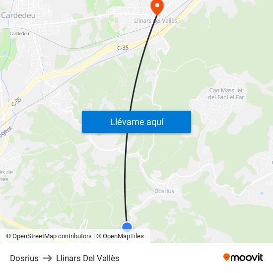 Dosrius to Llinars Del Vallès map