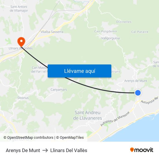 Arenys De Munt to Llinars Del Vallès map