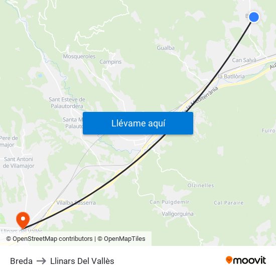 Breda to Llinars Del Vallès map