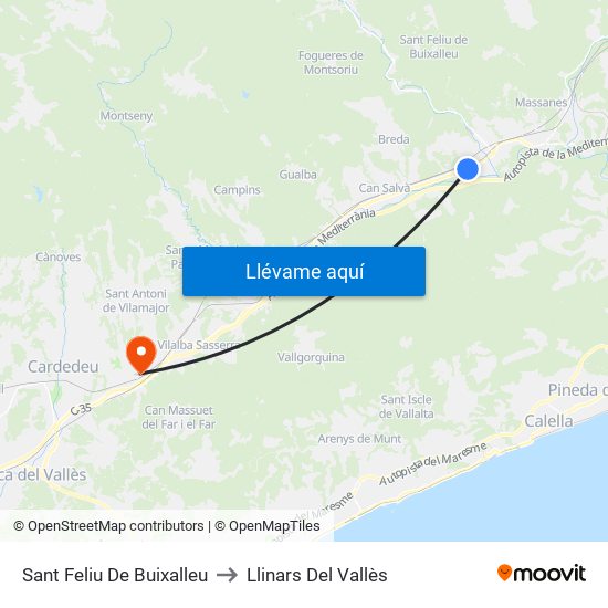 Sant Feliu De Buixalleu to Llinars Del Vallès map