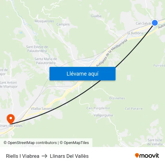 Riells I Viabrea to Llinars Del Vallès map
