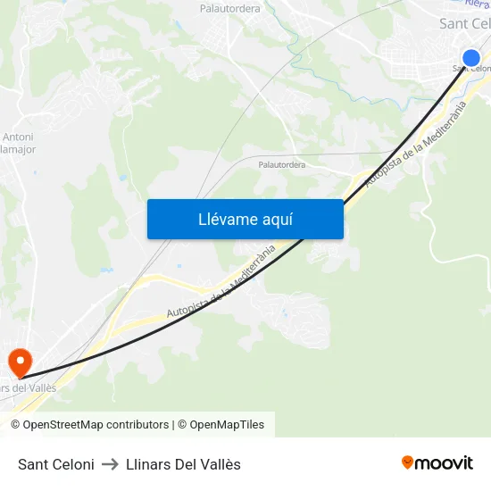 Sant Celoni to Llinars Del Vallès map