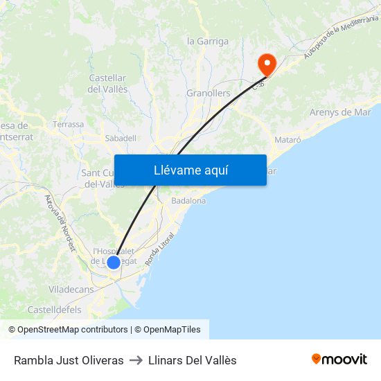 Rambla Just Oliveras to Llinars Del Vallès map