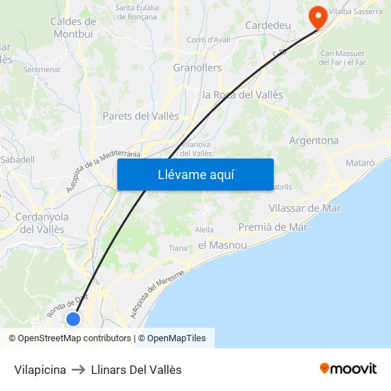 Vilapicina to Llinars Del Vallès map