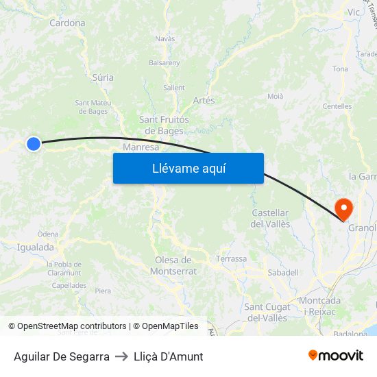 Aguilar De Segarra to Lliçà D'Amunt map