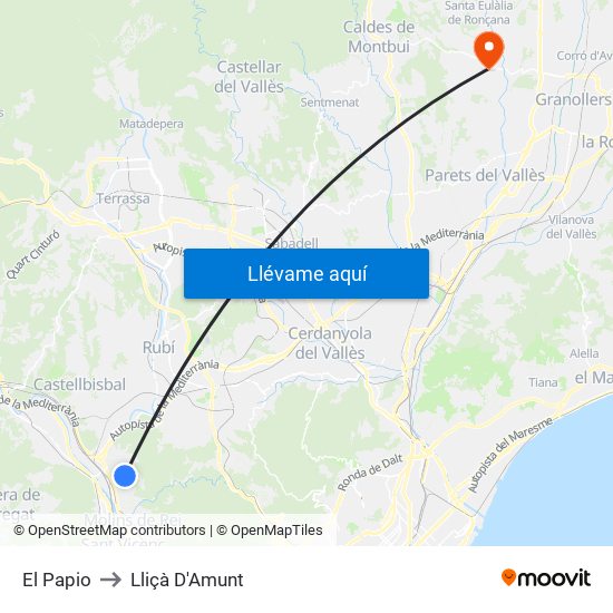 El Papio to Lliçà D'Amunt map