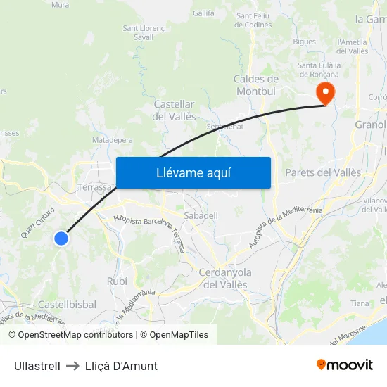Ullastrell to Lliçà D'Amunt map