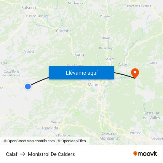 Calaf to Monistrol De Calders map