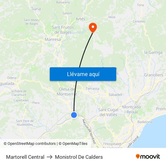 Martorell Central to Monistrol De Calders map