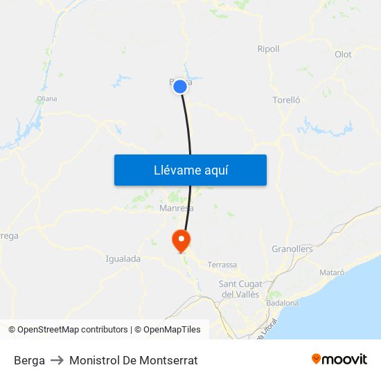 Berga to Monistrol De Montserrat map
