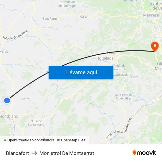Blancafort to Monistrol De Montserrat map