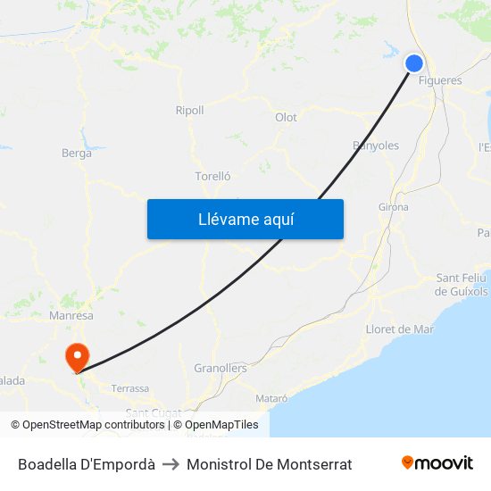 Boadella D'Empordà to Monistrol De Montserrat map