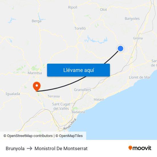 Brunyola to Monistrol De Montserrat map