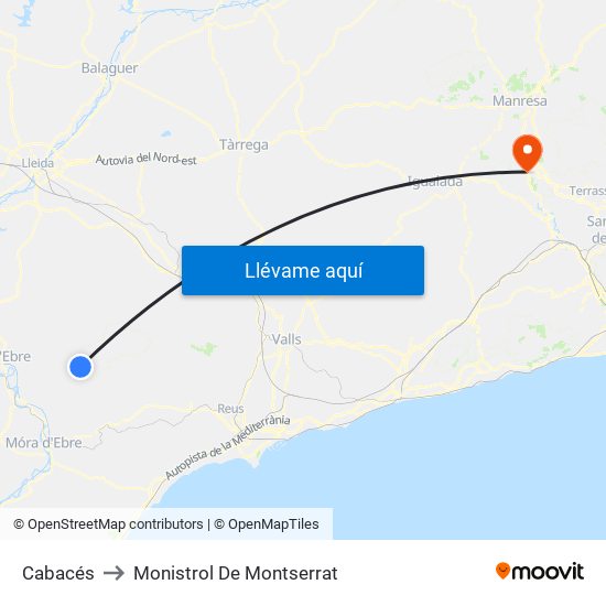 Cabacés to Monistrol De Montserrat map