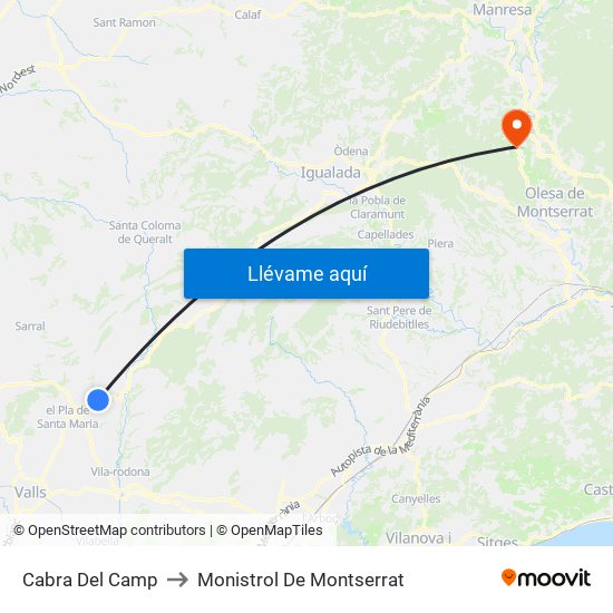 Cabra Del Camp to Monistrol De Montserrat map