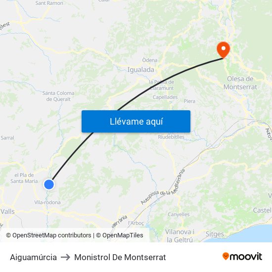Aiguamúrcia to Monistrol De Montserrat map
