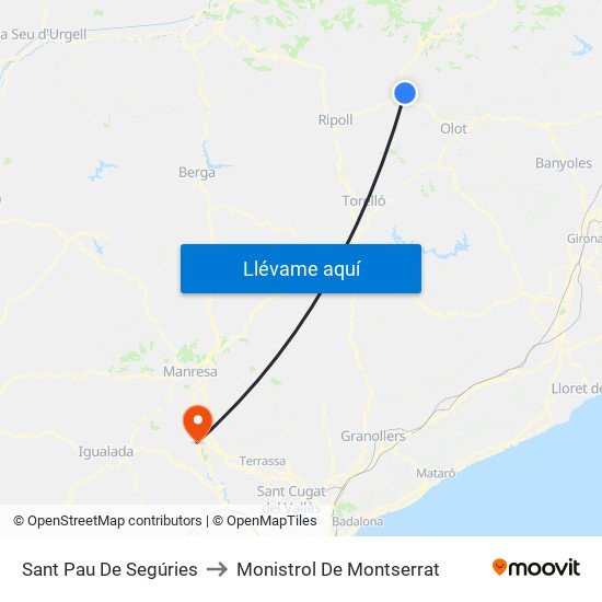 Sant Pau De Segúries to Monistrol De Montserrat map