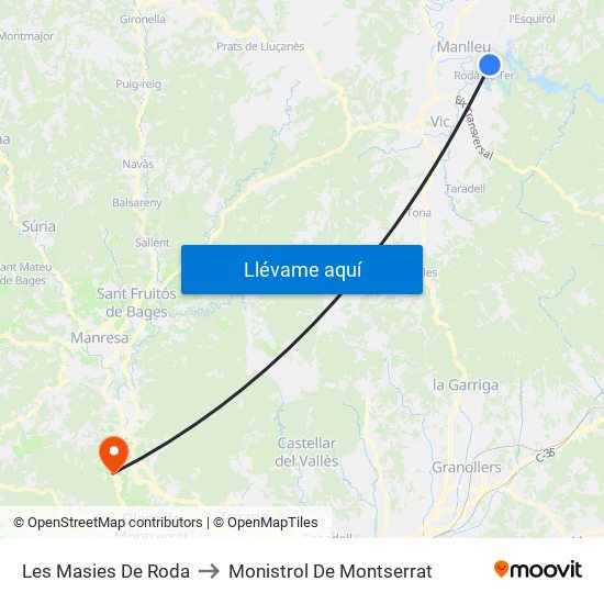 Les Masies De Roda to Monistrol De Montserrat map