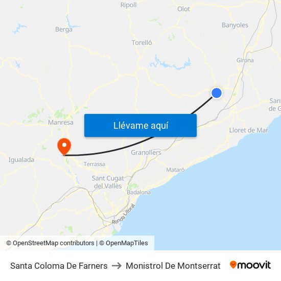 Santa Coloma De Farners to Monistrol De Montserrat map