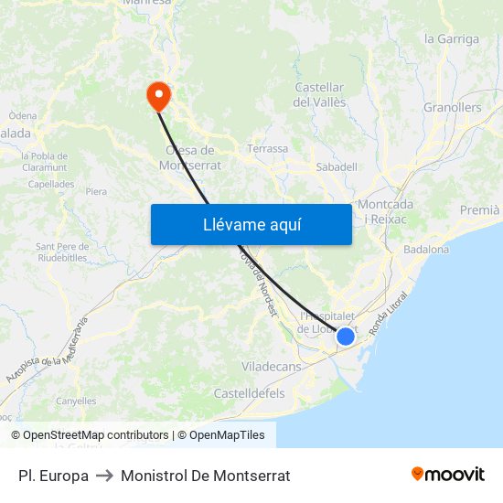 Pl. Europa to Monistrol De Montserrat map
