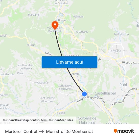 Martorell Central to Monistrol De Montserrat map