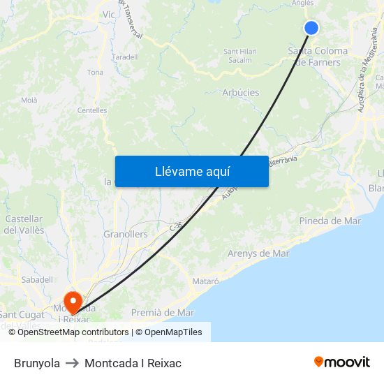 Brunyola to Montcada I Reixac map