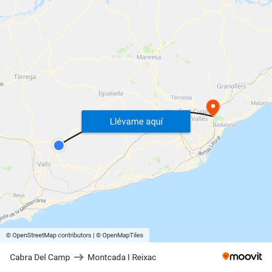 Cabra Del Camp to Montcada I Reixac map