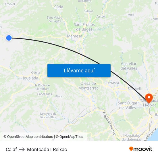 Calaf to Montcada I Reixac map