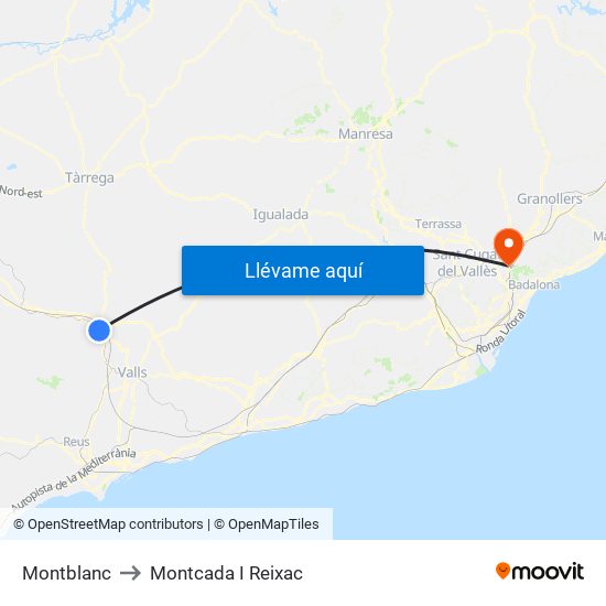 Montblanc to Montcada I Reixac map