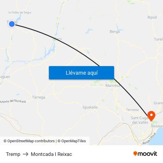 Tremp to Montcada I Reixac map