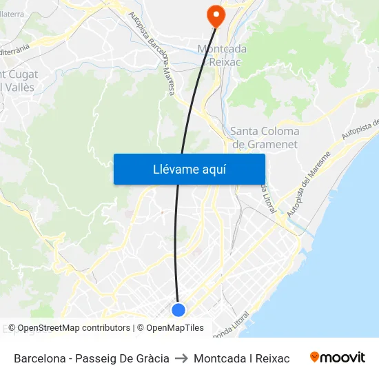 Barcelona - Passeig De Gràcia to Montcada I Reixac map