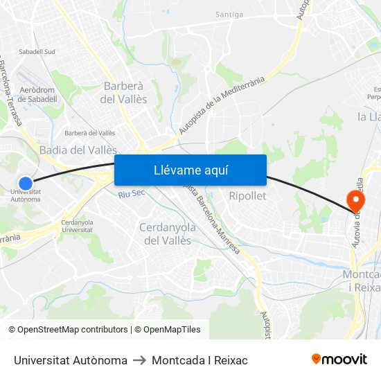 Universitat Autònoma to Montcada I Reixac map