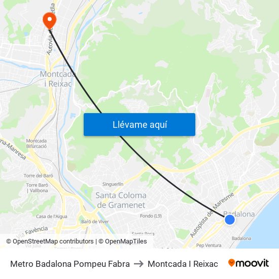 Metro Badalona Pompeu Fabra to Montcada I Reixac map