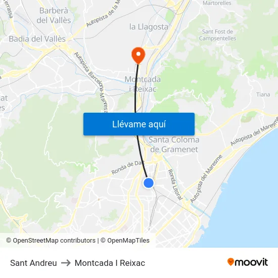 Sant Andreu to Montcada I Reixac map
