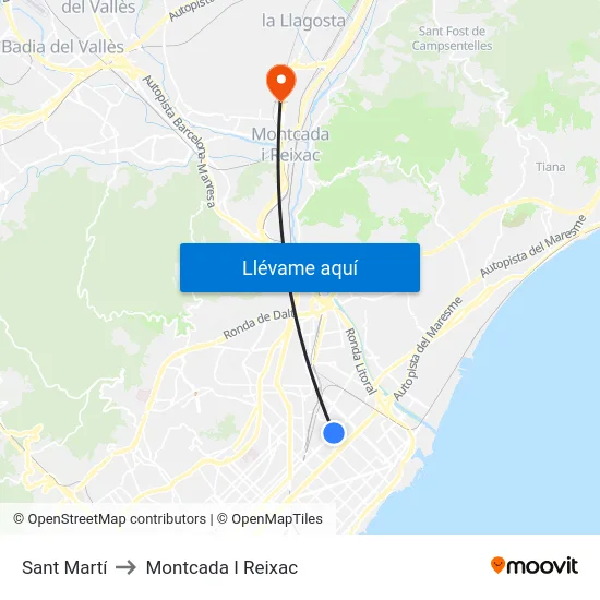 Sant Martí to Montcada I Reixac map