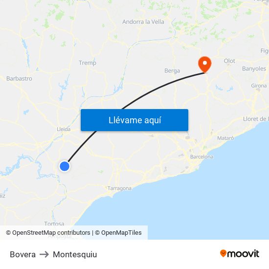Bovera to Montesquiu map
