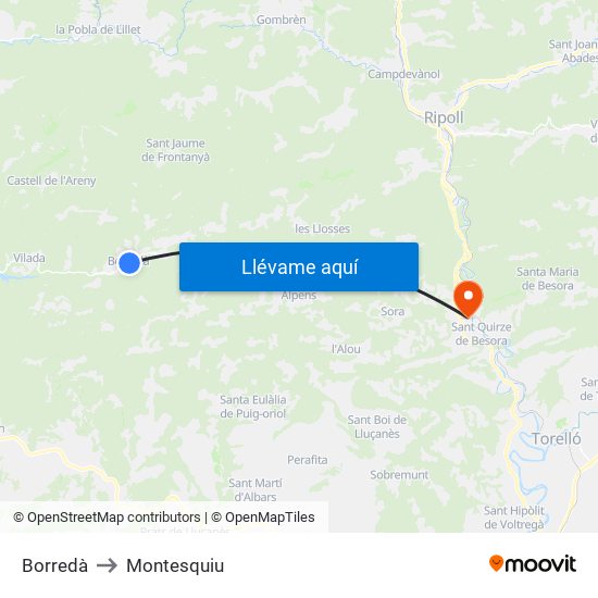 Borredà to Montesquiu map